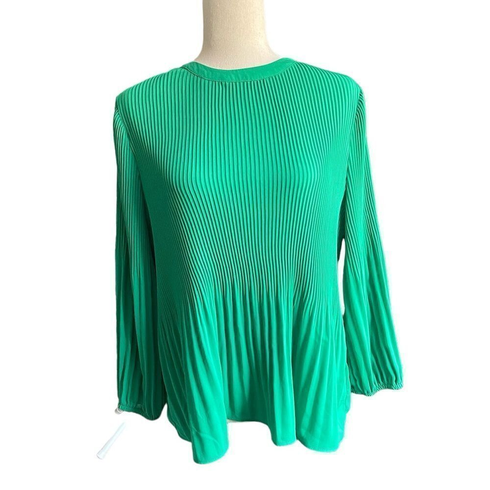 NWT Adrienne Vittadini bright green pleated georgette long sleeve blouse  small